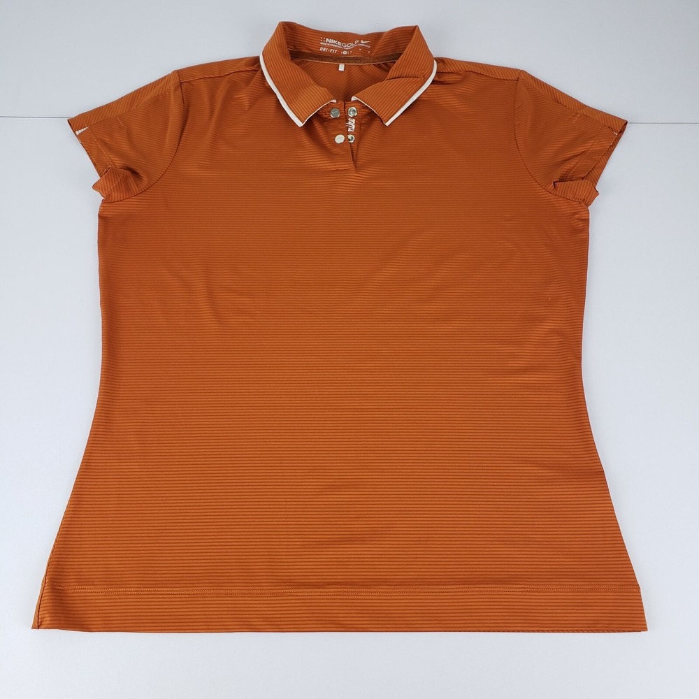 Nike DRI-FIT Golf Shirt Polo Women's Medium Burnt Orange Striped 1/4 Snap Button